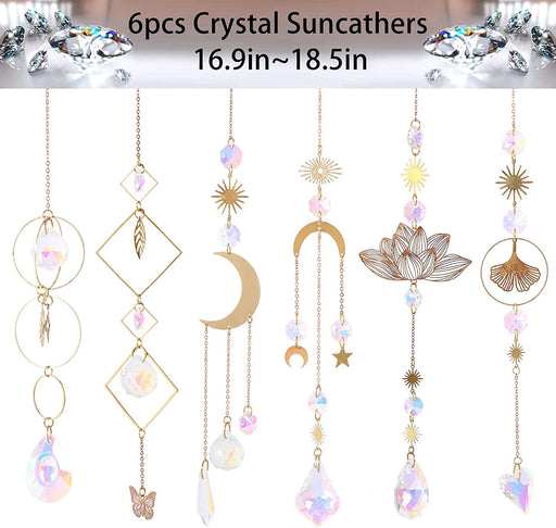 Sun Catchers,6Pieces Colorful Crystals Suncatcher Hanging for Window Crystal Ball Prism Rainbow Maker Pendants for Garden Christmas Tree Wedding Party Patio Backyard Car Home Indoor Outdoor Decoration