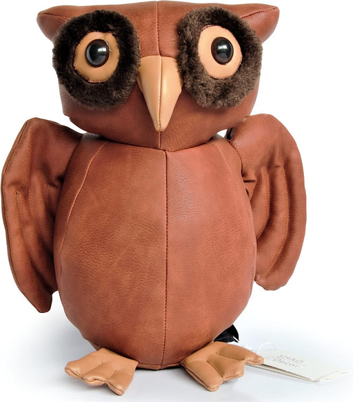 Cute Owl Leather Bookend, Book Holder for Shelves – Weighted Decorative Animal for Home and Office Desk and Shelf | Handcrafted Stuffed Animal Furniture Décor