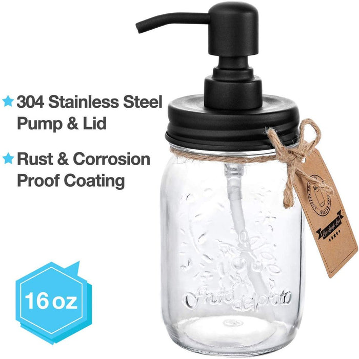 Set of 4 Mason Jar Bathroom Accessories - Clear Mason Jar Soap Dispenser&2 Apothecary Jars & Toothbrush Holder - Bathroom Home Decor Clearance, Countertop Vanity Organizer
