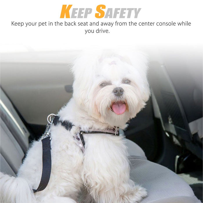 2 Pcs Adjustable Pet Dog Cat Car Seat Belt Safety Leads Vehicle Seatbelt Harness, Made from Nylon Fabric, Black