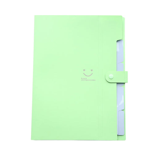 5 Pockets Plastic Expanding File Folders A4 Letter Size Snap Closure Accordion Folder Paper Document Organizer Set (Green)