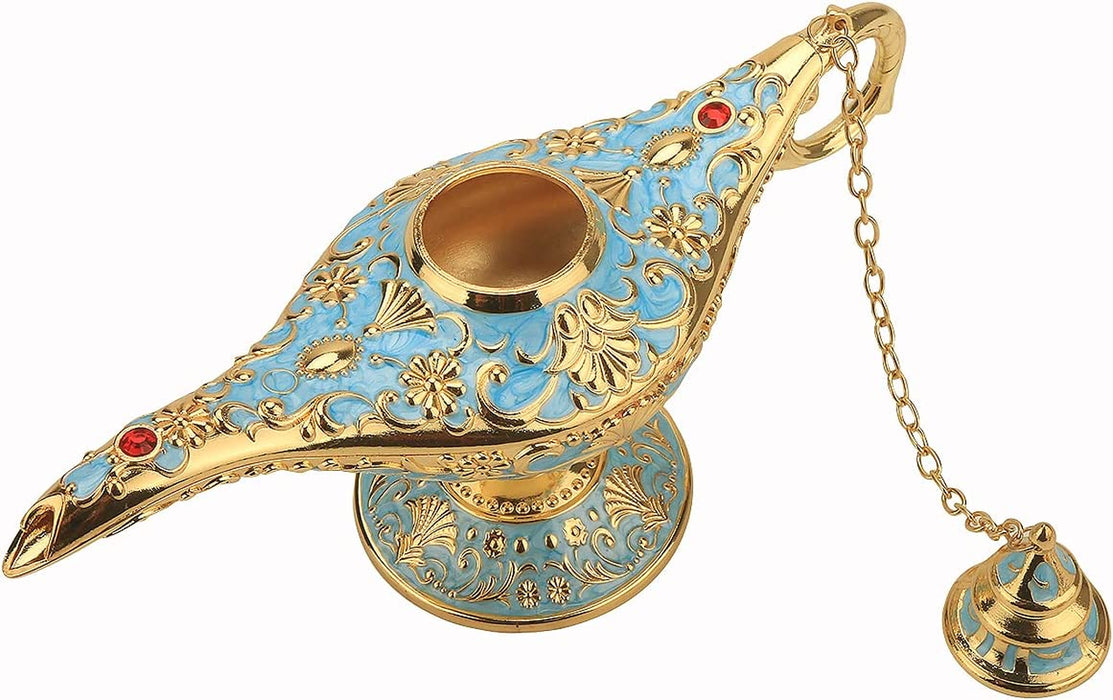 Legend Aladdin Lamp Magic Genie Wishing Light, Classic Arabian Nights Costume Props Lamp Table Decor for Home Wedding Party Halloween Birthday Beautiful Gift Toy for Women Girl (Lake Blue)