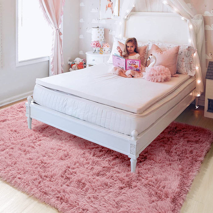 Shaggy Fluffy Area Rugs Carpets for Baby Nursery Teens Girls Rooms 4X5.3 Feet Plush Fuzzy Shag Rugs for Kids Bedroom Home Room Floor Accent Decor Fur Rug, Blush