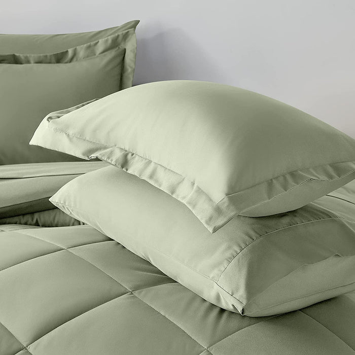 Queen Comforter Set with Sheets 7 Pieces Bed in a Bag Sage Green All Season Bedding Sets with Comforter, Pillow Shams, Flat Sheet, Fitted Sheet and Pillowcases