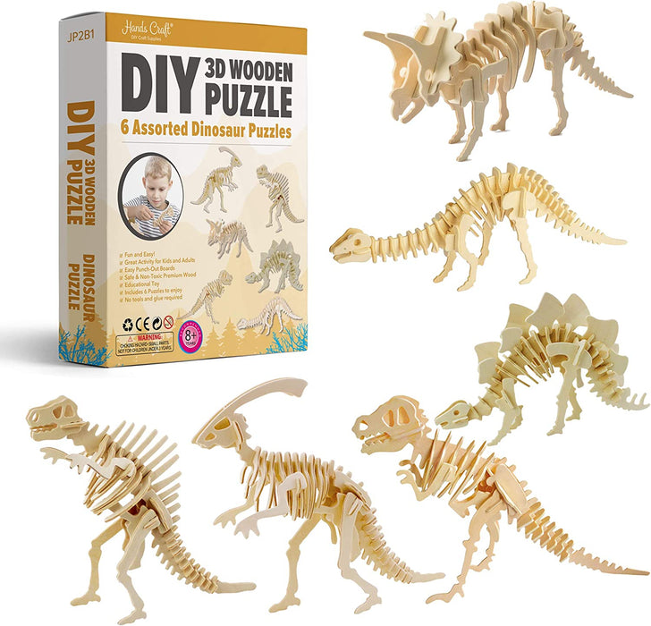 Hands Craft DIY 3D Wooden Puzzle – 6 Assorted Wild Animals Bundle Pack Set Brain Teaser Puzzles Educational STEM Toy Adults and Kids to Build Safe and Non-Toxic Easy Punch Out Premium Wood JP2B8