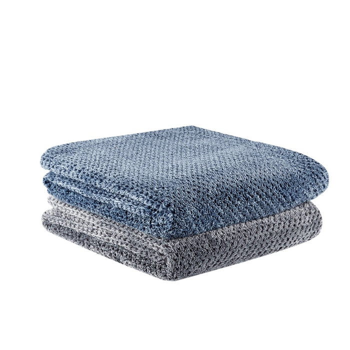 Melange Waffle Texture with Velvet Plush Fleece Dual Layer Reversible Throw Blanket, 50" X 60", Navy and Blue