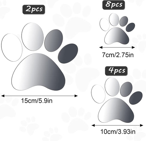 14 Pieces Paw Mirror Decals Dog Footprints Wall Stickers Set DIY Acrylic Paw Stickers Removable Wall Paw Decors Decoration of 3 Sizes for Kids Living Room Bedroom Nursery Room Art Decor Mural Home