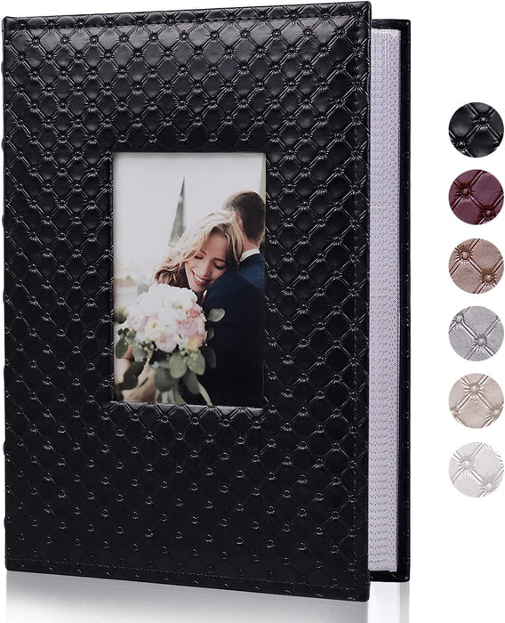 Photo Picture Album 4X6 300 Photos,Small Capacity Premium Leather Cover Wedding Family Photo Albums Holds 300 Horizontal Photos(Black)