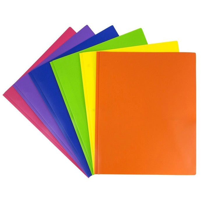 JAM Paper Plastic 2 Pocket Folders, Metal Clasp Fasteners, Assorted Primary Colors, 6/Pack