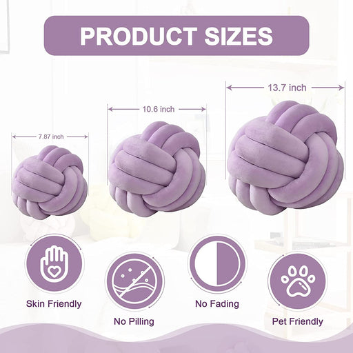 Knot Pillow Ball, Soft round Throw Pillow Cushion Home Decorative Ball Pillows, Handmade Plush Throw Knotted Pillow for Home Décor Children Play Knot Ball Toys (Small-7.87In, Lilac)