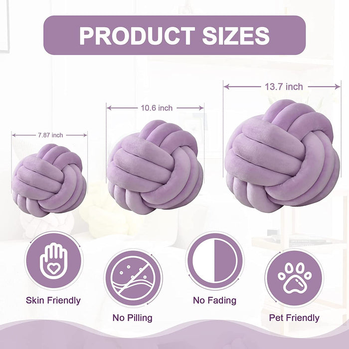 Knot Pillow Ball, Soft round Throw Pillow Cushion Home Decorative Ball Pillows, Handmade Plush Throw Knotted Pillow for Home Décor Children Play Knot Ball Toys (Small-7.87In, Lilac)