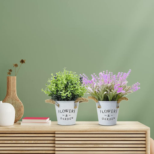 2 Pack Fake Plants in Metal Pots, Artificial Purple Lavender Plants and Blueberries, Small Artificial Greenery Farmhouse Flowers for Home Bathroom Shelf Desk Kitchen Office Party Indoor Outdoor Decor