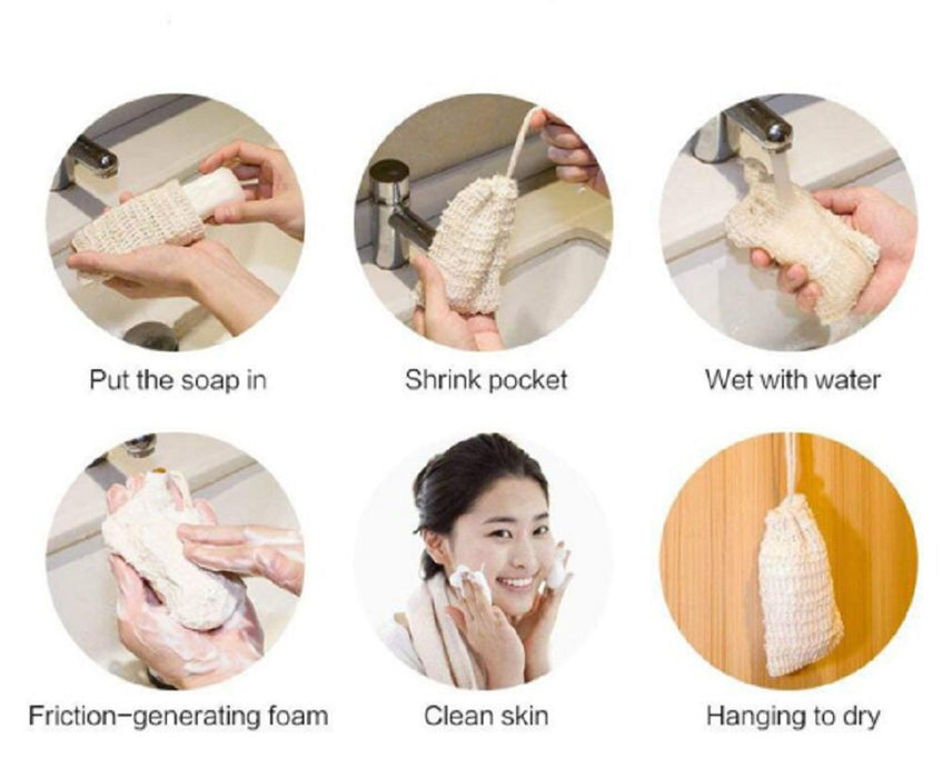 4 Pack Natural Sisal Soap Bag Exfoliating Soap Saver Pouch Holder