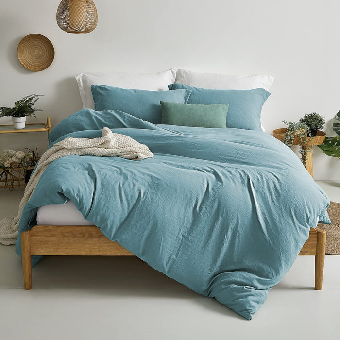 Duvet Cover Queen Size - Super Soft Grayish Blue Duvet Cover Set 3 Piece 100% Washed Microfiber Bedding Set with Zipper Closure, 1 Comforter Cover 90X90 Inches and 2 Pillow Shams