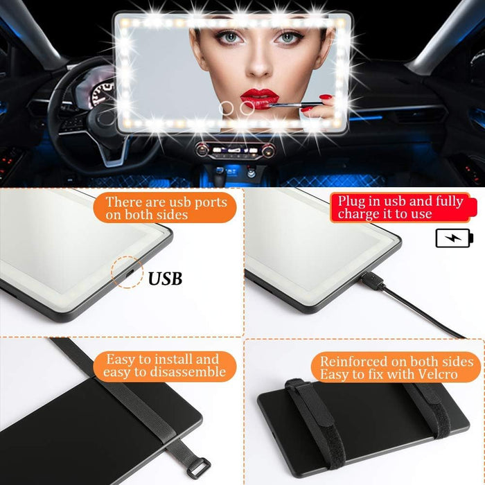 Car Visor Vanity Mirror Rechargeable with 3 Light Modes & 60 Leds for Car Truck SUV Rear View with Dimmable Touch Screen,Car Mirror as a Gifts for Women Valentine'S Day (Black)