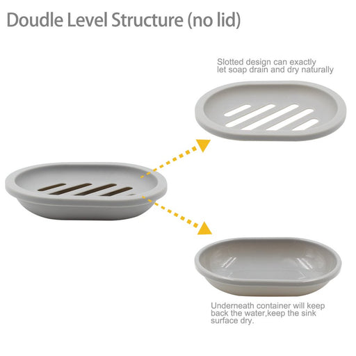 2-Pack Soap Dish with Drain, Soap Holder, Soap Saver, Easy Cleaning, Dry, Stop Mushy Soap (Grey)