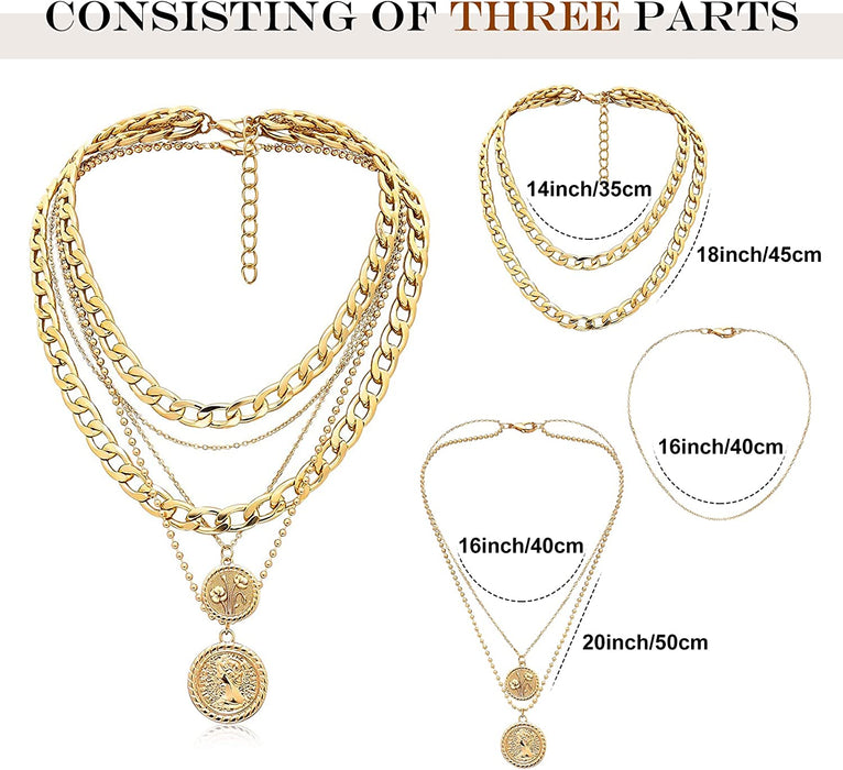 Mjartoria Gold Layered Necklaces for Women Trendy Retro Coin Pendant Gold Necklace Dainty Chunky Link Chain Choker Necklaces for Girls Jewelry Birthday Gifts