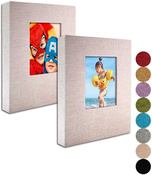 Small Photo Album 4X6 – Clear Pages, Linen Cover with Front Window, Pack of 2, Each Small Album Holds 52 Photos, Small Brag Book Photo Album for 4X6 Photos, Grey Fabric