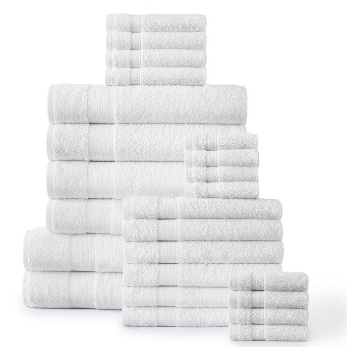 24PC Bath Towel Set (2 Sheets, 4 Bath, 6 Hand, 4 Fingertip & 8 Wash) - White, Addy Home Best Value