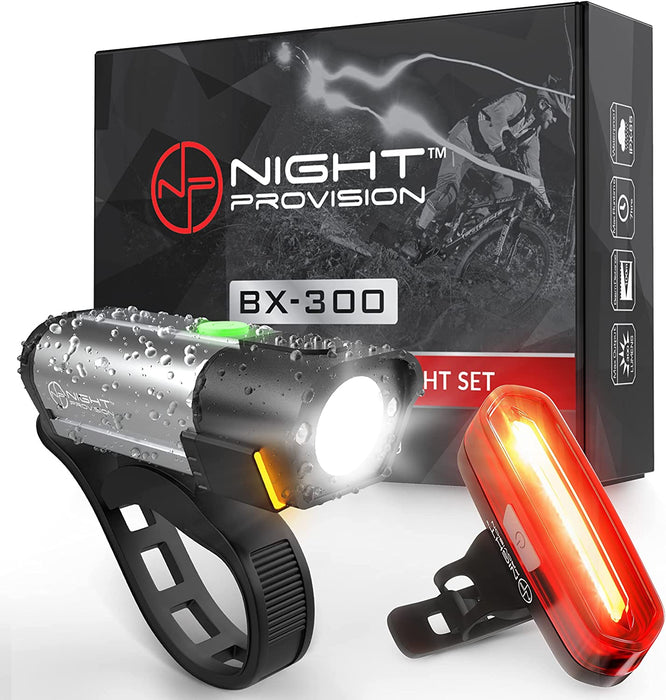 BX-300 Rechargeable Bike Light Set - Powerful Front and Back Lights, Bicycle Accessories for Night Riding, Cycling Safety Best Headlight with USB Tail Rear for Adults Kids Men Women Road Mountain