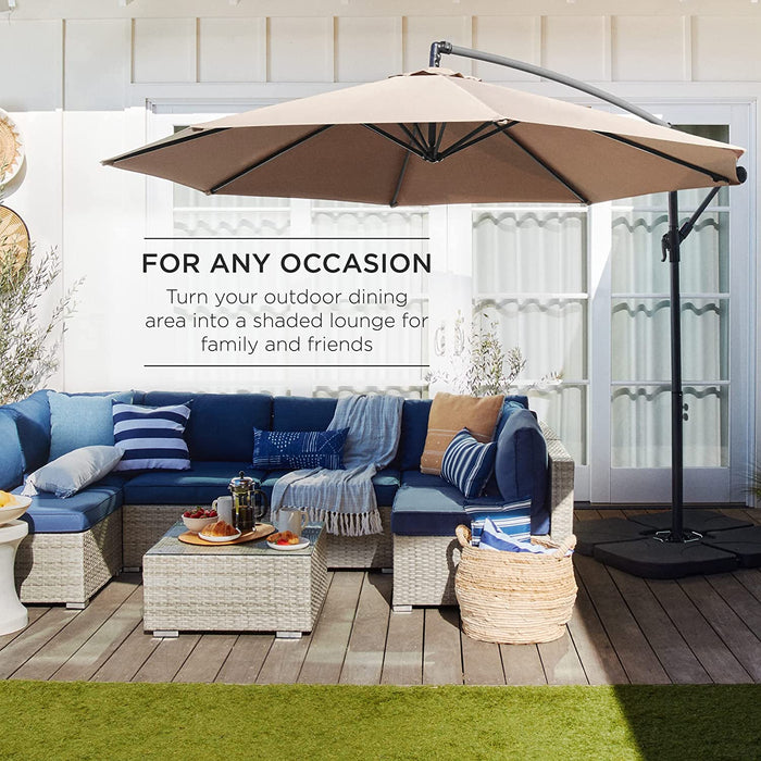 10Ft Offset Hanging Market Patio Umbrella W/Easy Tilt Adjustment, Polyester Shade, 8 Ribs for Backyard, Poolside, Lawn and Garden - Tan