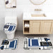 Blue Black Geometric Pattern Polyester Shower Curtain and Rug Sets Bathroom Decor Set, Waterproof Shower Curtain with 12 Hooks and Toilet Rugs