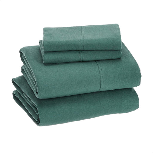 Cotton Jersey Bed Sheet Set - 4 Pcs, Queen, Dark Green