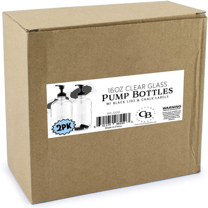 16-Ounce Clear Glass Pump Bottles (2-Pack; 16Oz), Refillable Soap Dispensers