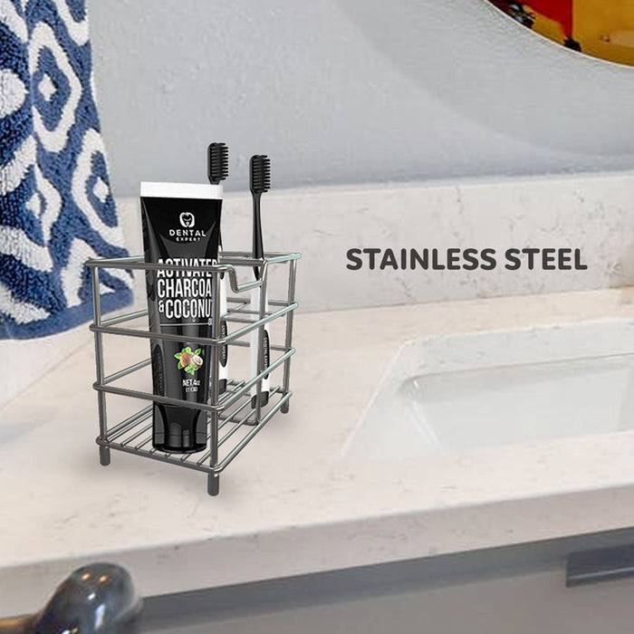 Toothbrush Holder 5 Slots, Stainless Steel Rustproof Toothpaste Holder Stand for Drawers and Bathroom Perfect Storage Organizer for Razors, Facial Wash and Finger Toothbrush, Silver