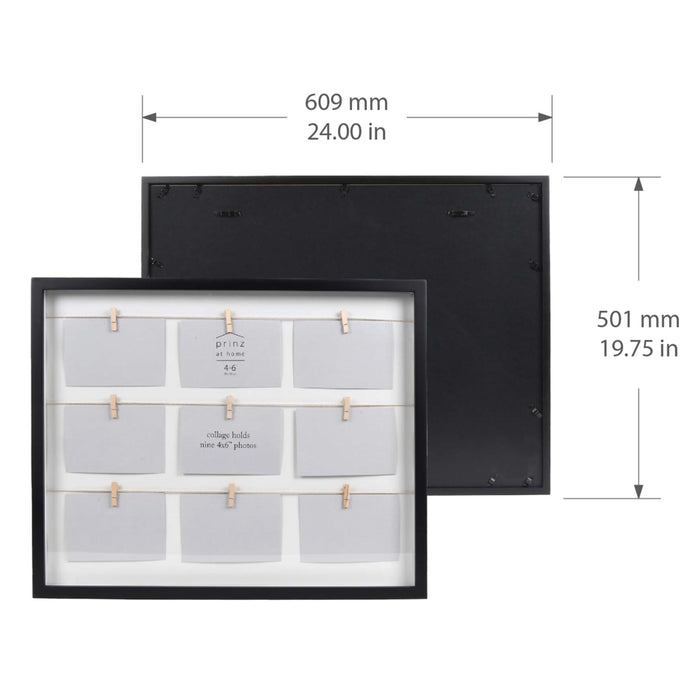 Prinz 9 Opening Clothespin Black Wood Collage Picture Frame for 4" X 6" Photos