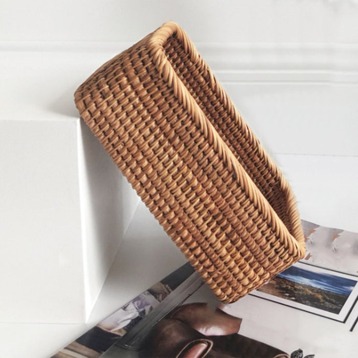 Hand-Woven Rectangular Rattan Wicker Basket Kitchen Household Tools-S