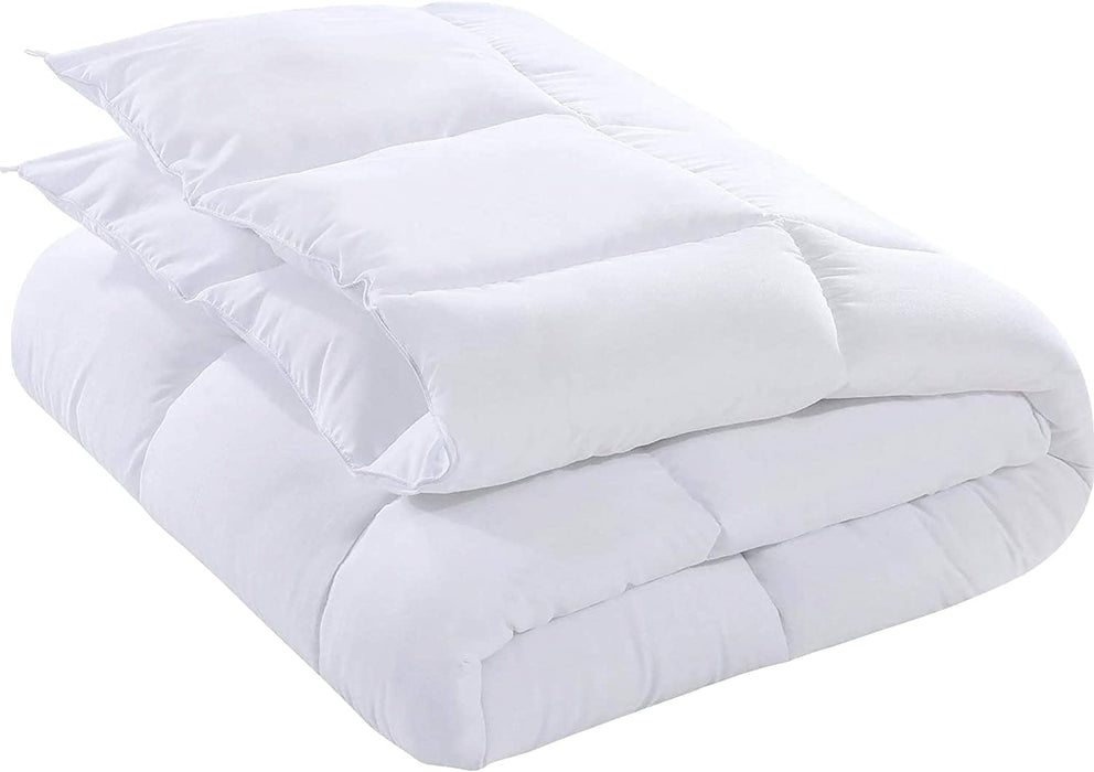 Comforter Duvet Insert - Quilted Comforter with Corner Tabs - Box Stitched down Alternative Comforter (Queen, White)