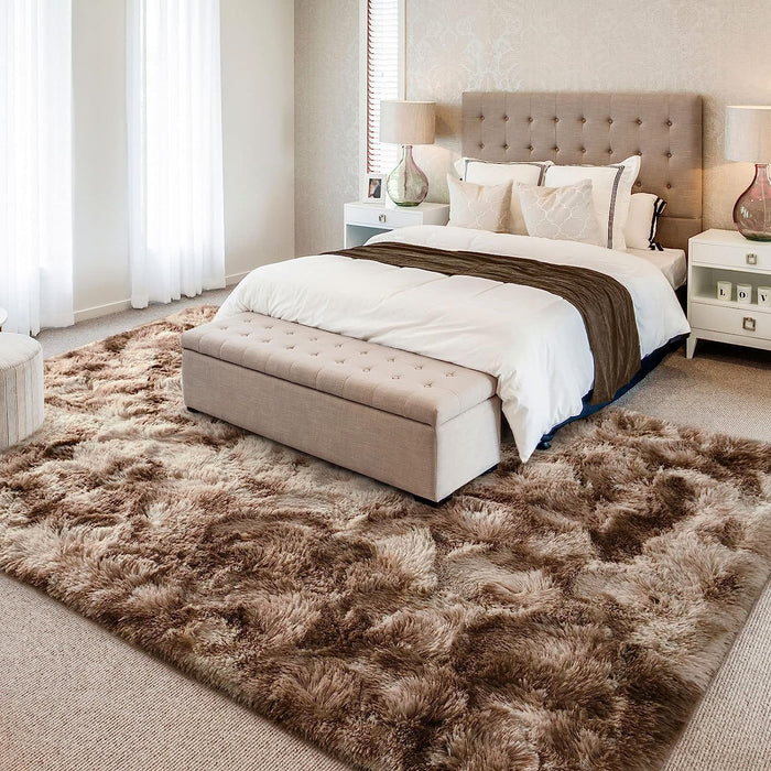 5X8 Large Area Rugs for Living Room, Super Soft Fluffy Modern Bedroom Rug, Tie-Dyed Brown Indoor Shag Fuzzy Carpets for Girls Kids Nursery Room Home Decor