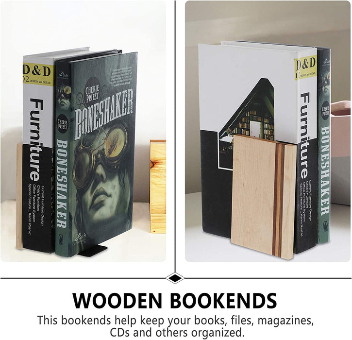Office Decor Wood Bookends Wood Book Ends for Home Rustic Bookend Desktop Book Stopper Desktop Organizer for Home Office Office Bookshelf