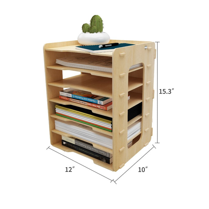 7 Tier Wood Office Paper Organizer for Desk Desktop File Holder Desk Letter Tray & A4 Paper Holder Document Storage