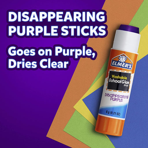 Elmer'S Disappearing Purple School Glue Sticks, Washable, 6 Grams, 12 Count
