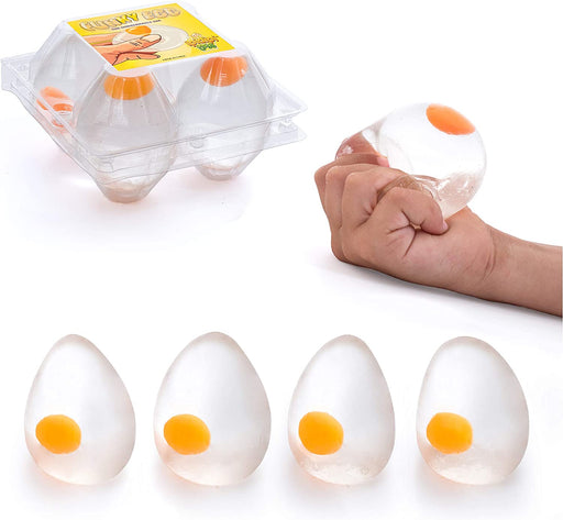 Funky Egg Splat Ball Squishy Toys | 4 Pack | Stress Relief Eggs Yolk Balls Squishies Fun Toy for Children | Anxiety Reducer Sensory Play | Tension Relief for Adults & Help for Autism & ADHD