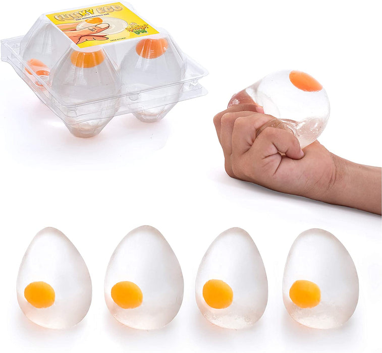 Funky Egg Splat Ball Squishy Toys | 4 Pack | Stress Relief Eggs Yolk Balls Squishies Fun Toy for Children | Anxiety Reducer Sensory Play | Tension Relief for Adults & Help for Autism & ADHD