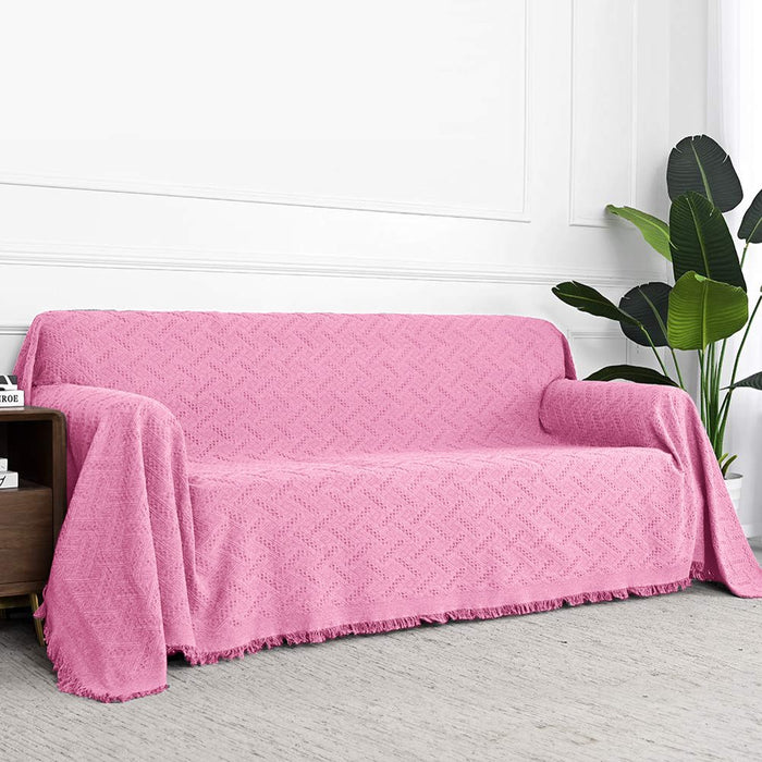 Cotton Geometrical Sofa Cover, Sectional Couch Covers for 1 Cushion Couch Couch Cover Living Room Throws Blankets Sofa Slipcovers, Furniture Protector for Pets (Medium, 71" X 91", Pink)