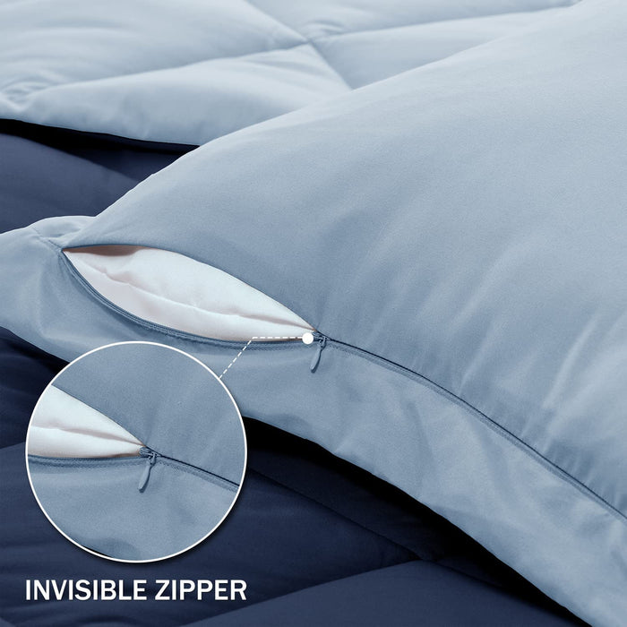 Lightweight Solid Comforter Set (King) with 2 Pillow Shams - 3-Piece Set - Blue and Sapphire - down Alternative Reversible Comforter