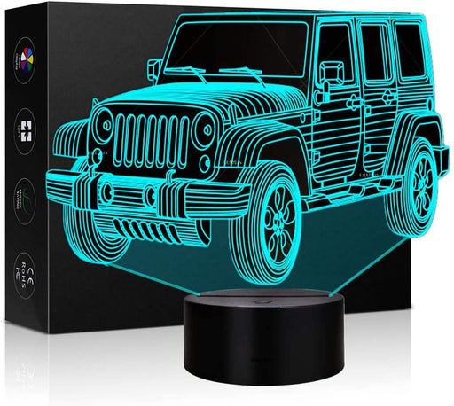 Car Gifts Night Lights for Kids Birthday Gifts 3D Illusion Lamp Optical Desk Table Touch Nursery Party Western Children Bedroom Decor 7 Color Change USB Car Toy for Boys Room and Baby Gifts (Jeep)