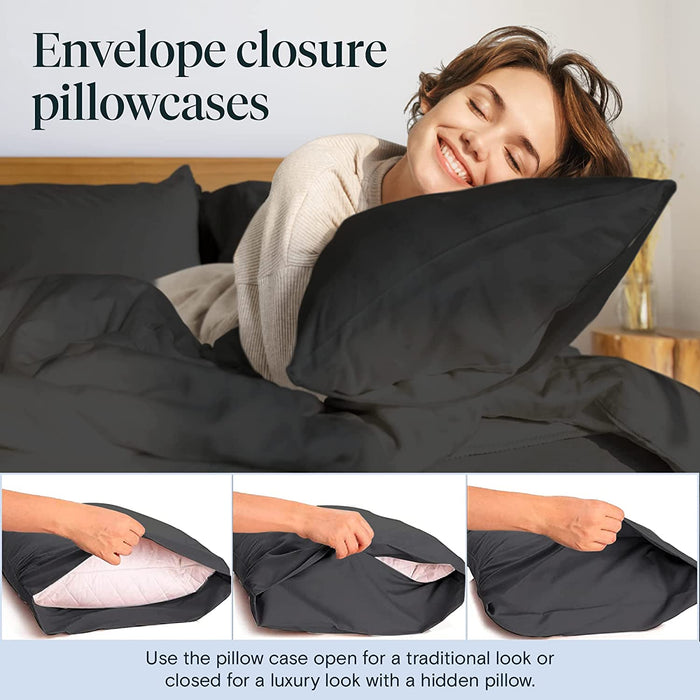 6 PC Sheet Set Sheets Deep Pockets 18" Eco Friendly Wrinkle Free Sheets Machine Washable Hotel Bedding Silky Soft - Black Queen