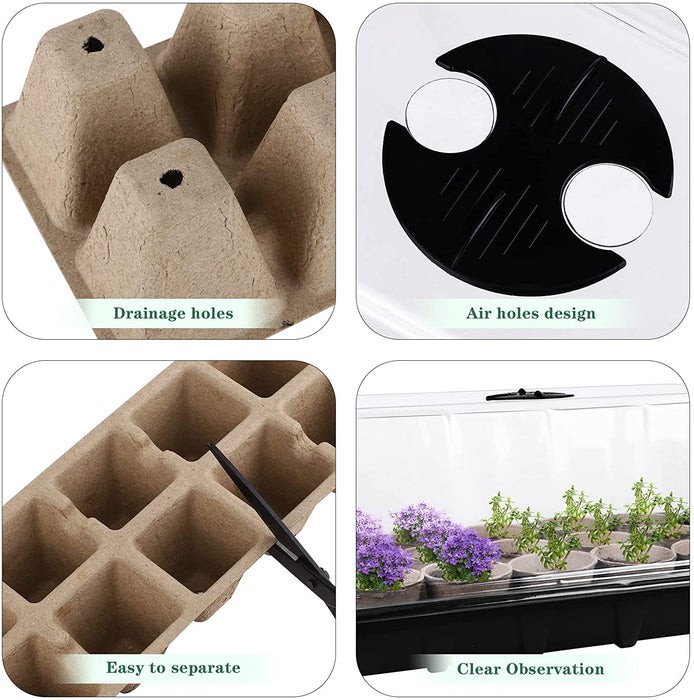 4 Pack Seed Starter Tray Kit, 15 Peat Pots for Seedlings Plastic Germination Growing Trays with Plants Labels, Planting Tools, Plant Cultivation for Seed Starting and Garden Propagation, Black