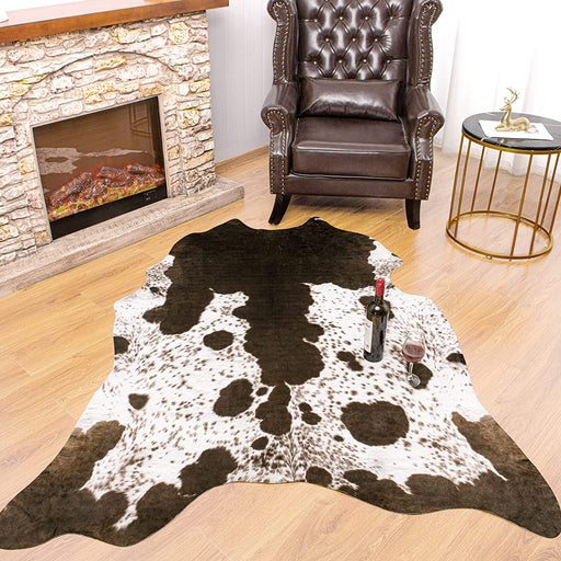 Faux Cowhide Rug 5.2 X 4.6 Feet, Cute Cow Hide Rug for Living Room Bedroom Western Home Decor Faux Fur Cow Print Rugs White and Brown
