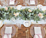 Eucalyptus Garland 6.56 Ft Lush Silver Dollar Eucalyptus Leaves Boxwood Artificial Faux Greenery Garland Vines for Baby Shower Wedding Party Table Runner Room Home Mantle Decor