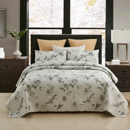 King Quilt Set, 3-Piece Quilt Sets with 2 Pillow Shams - Boho Reversible Soft and Lightweight Quilt Bedding Bedspread Coverlet Set, Printed Flowers