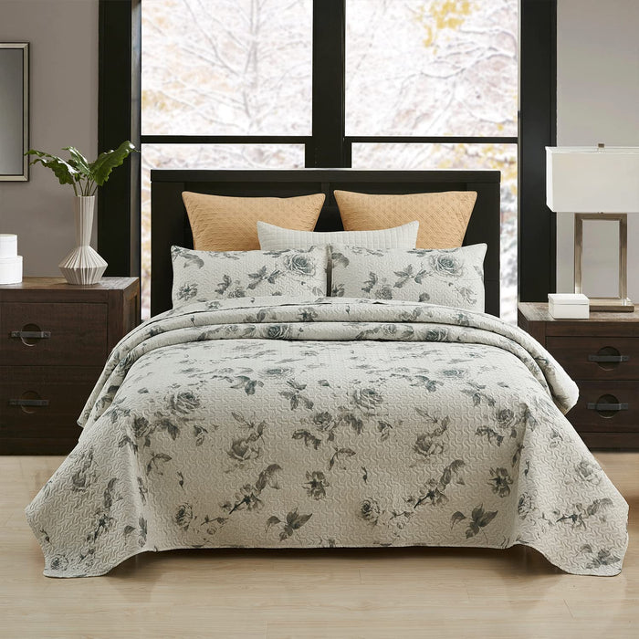 King Quilt Set, 3-Piece Quilt Sets with 2 Pillow Shams - Boho Reversible Soft and Lightweight Quilt Bedding Bedspread Coverlet Set, Printed Flowers