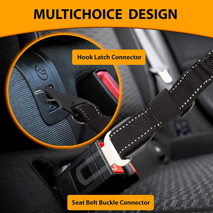Dog Seat Belt - 2 Pack Upgraded 3-In-1 Easy Clip Dog Seatbelts - Durable Nylon Dog Seatbelt Harness with Reflective Elastic Bungee for Safety - Adjustable Pet Car Seat Belt with Buckle