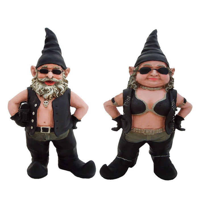 Homestyles Extra Large "Biker Dude & Babe" the 20"H Biker Gnome in Leather Motorcycle Riding Gear Outdoor Garden Statue