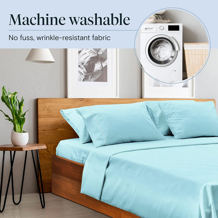 6 PC Sheet Set Sheets Deep Pockets 18" Eco Friendly Wrinkle Free Sheets Machine Washable Hotel Bedding Silky Soft - Aqua Queen